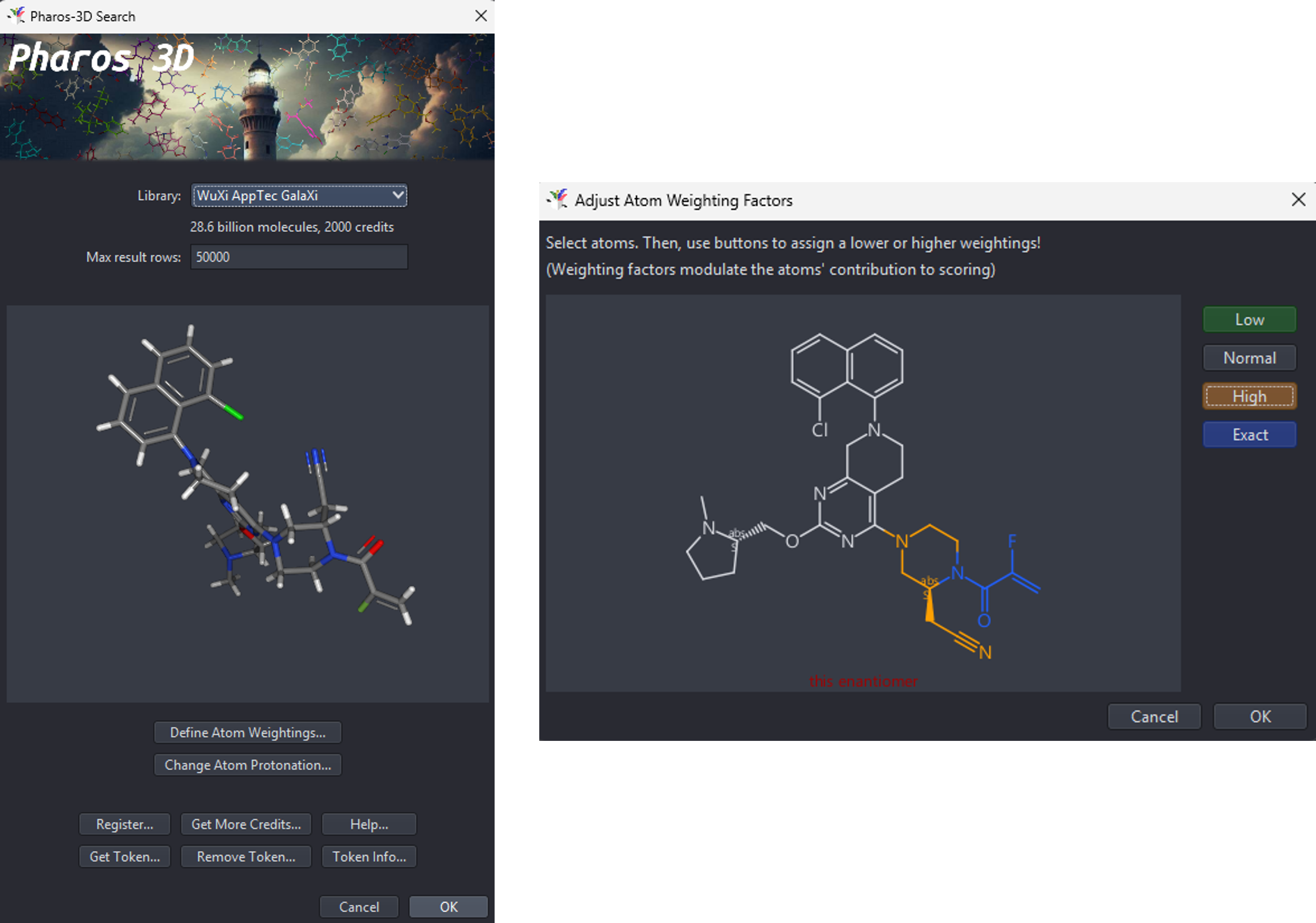 Pharos3D: Adagrasib from PDB 9O0R. Pharmacophore weighting.